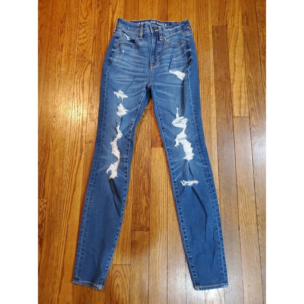 American Eagle Dream Jeans‎ Sz 00 Super High-Rise Jegging Distressed STRETCH